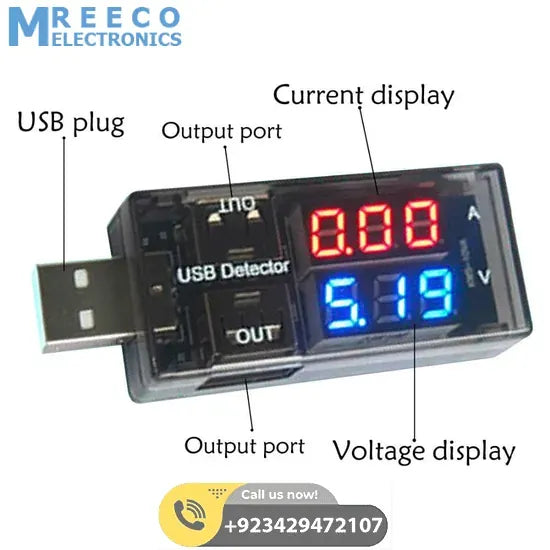 KEWEISI USB Current Voltage Meter Battery Tester - Back View