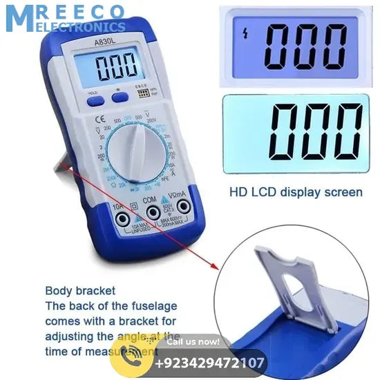 Digital LCD Multimeter A830L - Angle View
