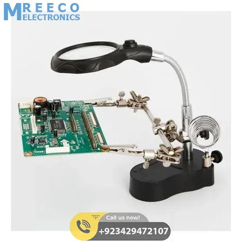 Helping Hand Clip Desktop LED Light Magnifier Glass with Soldering Stand 3.5X 12X - Front View