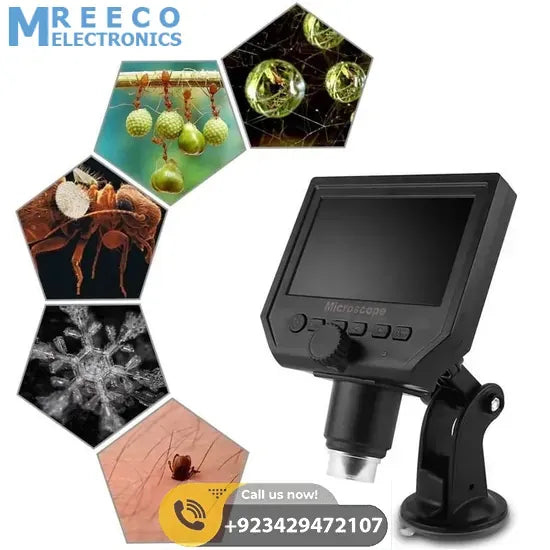 Digital Microscope 4.3in HD LED 3.6MP 1-600X Continuous Magnifier - Front View