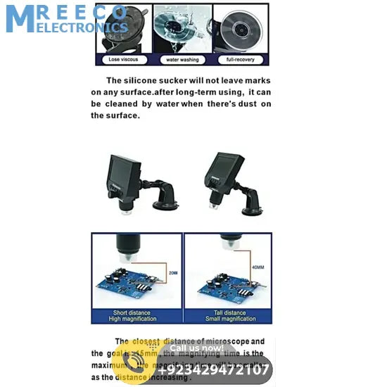 Digital Microscope 4.3in HD LED 3.6MP 1-600X Continuous Magnifier - Close-up