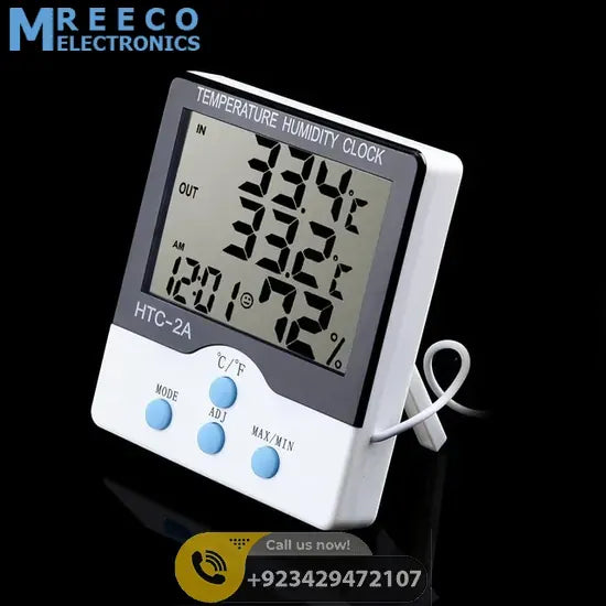 HTC-2A HTC2A Digital Clock Electronic Temperature Hydrometer Thermometer - Front View