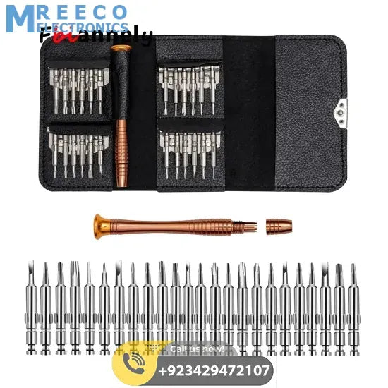 25 in 1 Precision Screwdrivers Set,Mini Screwdrivers Repair Tools Kits with Leather Case for Mobile Phone, PC Laptop, MacBook, Tablet, iPad, Computers Repair - Front View