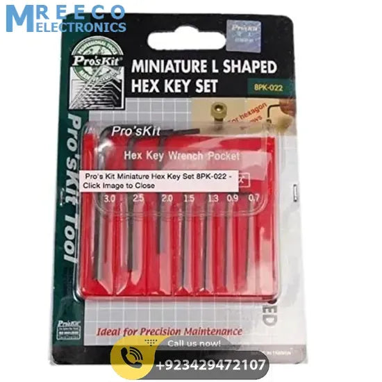 Miniature L Key Wrench Screwdriver Kit Hex key Set Allen 7Pcs 0.7-3.0mm 8PK-022 Proskit - Front View