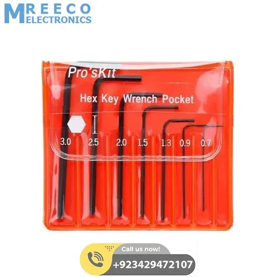 Miniature L Key Wrench Screwdriver Kit Hex key Set Allen 7Pcs 0.7-3.0mm 8PK-022 Proskit - Side View