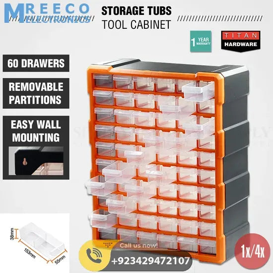 60 Drawer Plastic Component Storage Tools Box Makeup Jewelry Medicine Stationery Organizer - Front View