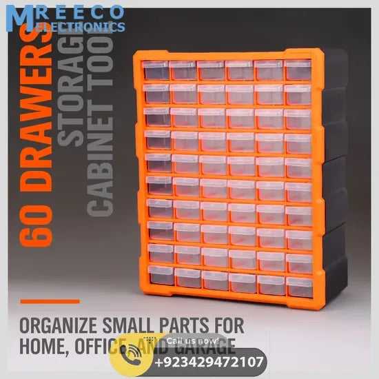 60 Drawer Plastic Component Storage Tools Box Makeup Jewelry Medicine Stationery Organizer - Side View