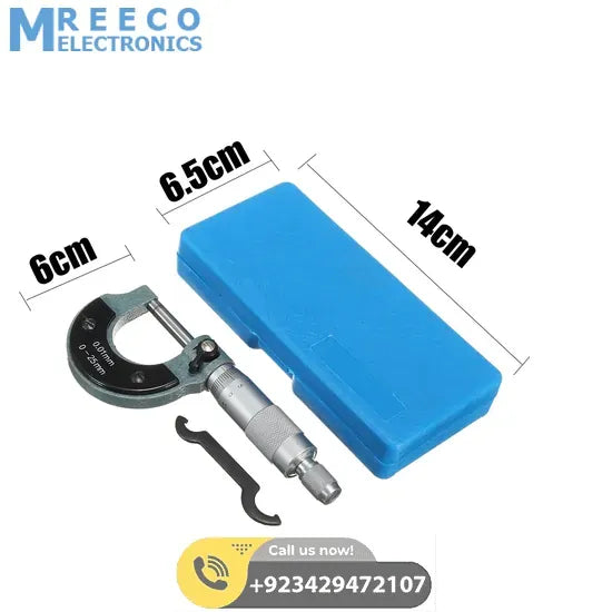 0-25mm 0.01mm Outside External Metric Gauge Micrometer Machinist Measuring Box - Side View