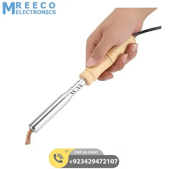 100W 220V Soldering Iron with Chisel Tip &amp; Wood Handle - Front View