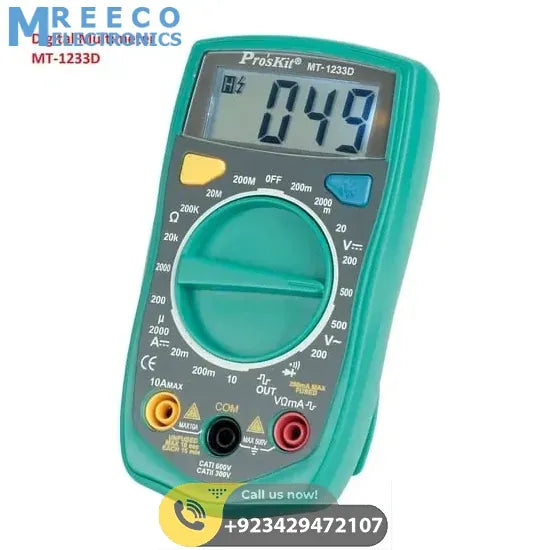 Handheld Digital AC DC Multimeter ProsKit MT1233D - Front View
