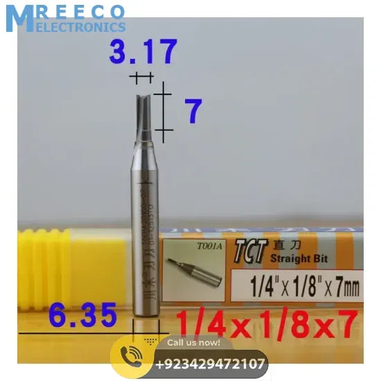 1/4 x 3 x 12 2Flute Straight Cutter Wood Milling Cutter In Pakistan - Front View