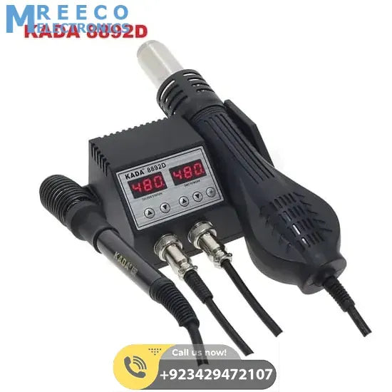 KADA Digital SMD Rework Station 8892D 2 in 1 Hot Air Gun And Soldering Iron Welding Station With Nozzle - Front View