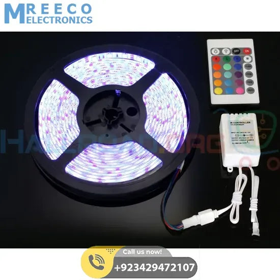 RGB LED Strip With Remote And Power Supply White Background 12v 5Meter 24 Key Remote - Top View