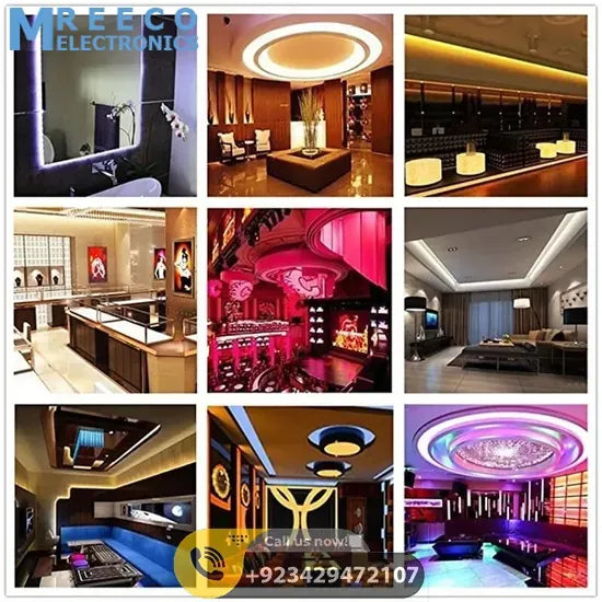 RGB LED Strip With Remote And Power Supply White Background 12v 5Meter 24 Key Remote - Angle View