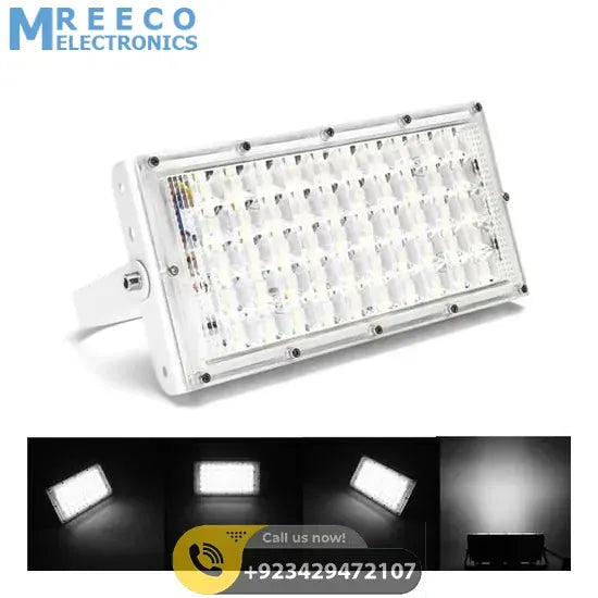 50W 50 LED White Shell Flood Light - Front View