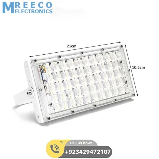 50W 50 LED White Shell Flood Light - Side View
