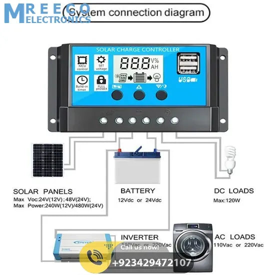12V 24V 10A Solar Charge Controller DY-002 - Side View