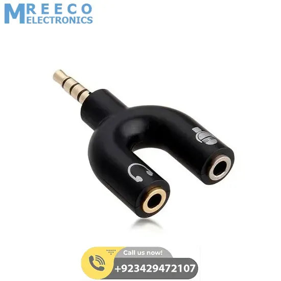 3.5mm Audio Jack to Headphone Microphone Splitter Converter Adaptor - Front View