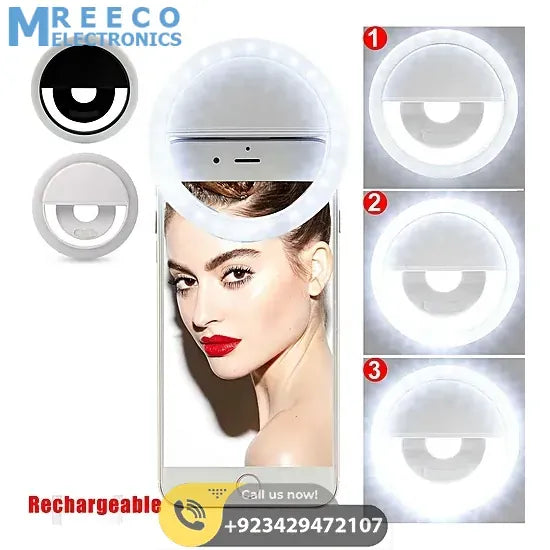 30 LED Selfie Ring Light USB Rechargeable Clip On Cell Phone Camera Light - Front View