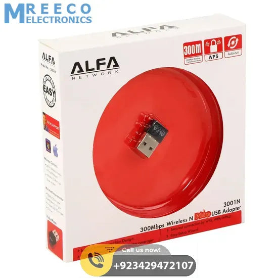 Alfa Network 300Mbps Wireless Adapter Black - Front View