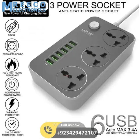 Extension Lead With 6 USB Mobile Charging Port SC3604 - Front View