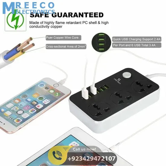 Extension Lead With 6 USB Mobile Charging Port SC3604 - Back View