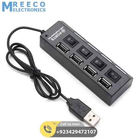 4 port USB Hub Hi-Speed USB 2.0 with Power LEDs - Front View