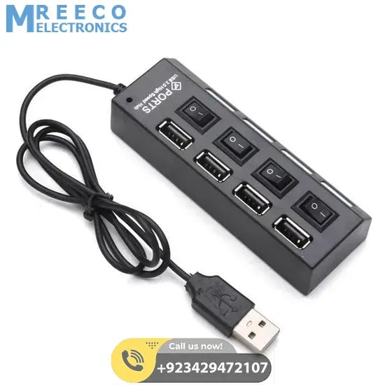 4 port USB Hub Hi-Speed USB 2.0 with Power LEDs - Front View