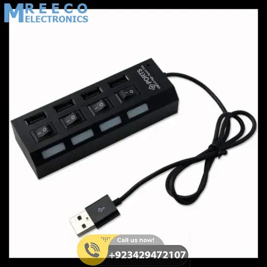 4 port USB Hub Hi-Speed USB 2.0 with Power LEDs - Back View