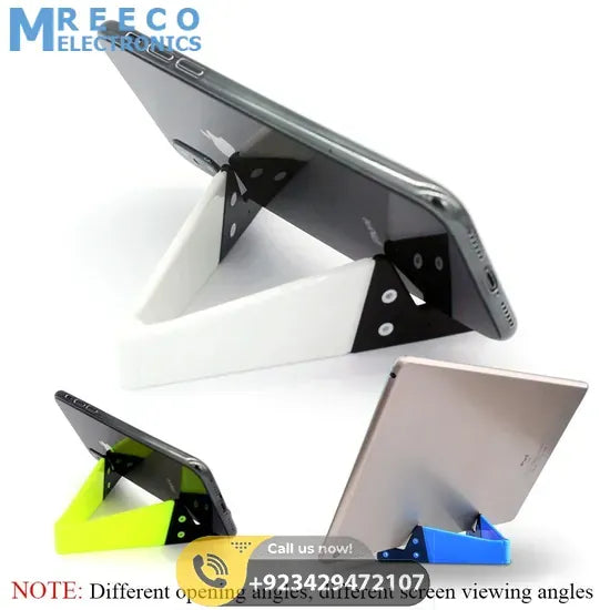 V Shaped Fold able Universal Mobile Phone Tablet PC Stand Holder Pocket-Sized Kickstand for Desk - Front View