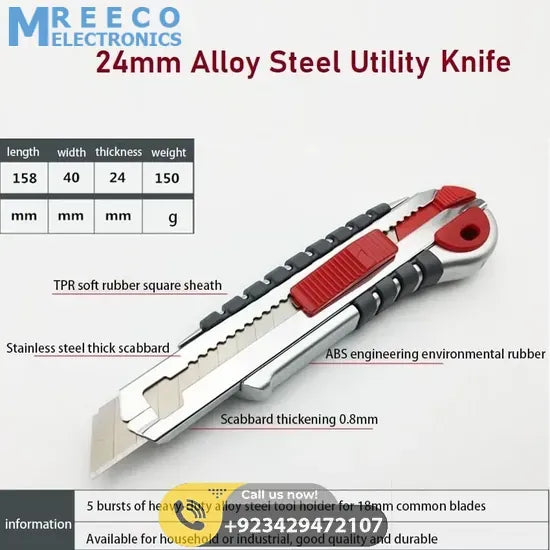 Heavy Duty Knife 24mm Alloy Steel Blade Cutter - Packaging
