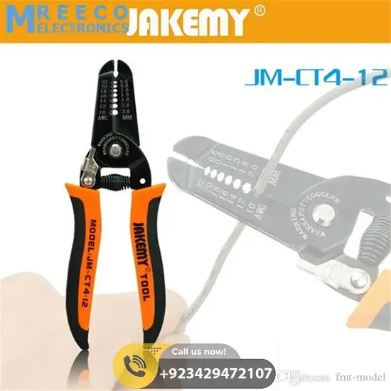 JAKEMY JM-CT4-12 Wire Stripper Clamp 7.0inch Wire Cable Side Cutter Cutting Snips Flush Pliers Nipper Terminal Crimping Tool - Front View