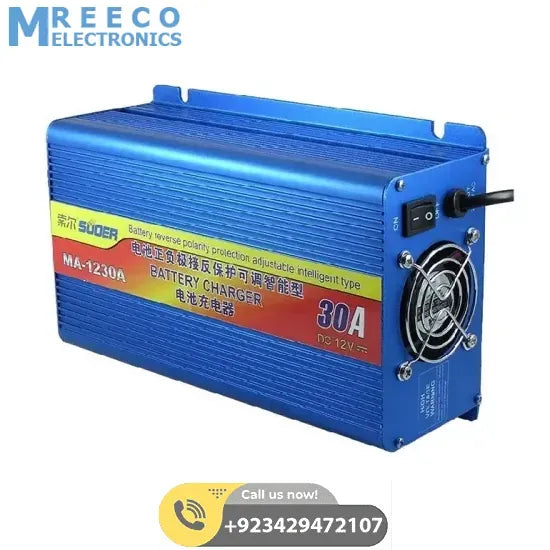 30A 12V Lead-Acid Battery Charger - Side View
