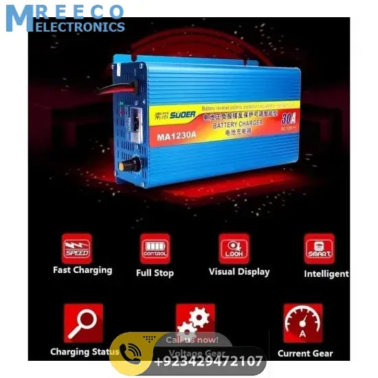 30A 12V Lead-Acid Battery Charger - Top View