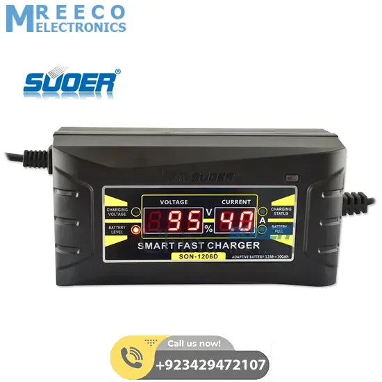 Car Charger Portable Car Battery Charger With Digital Display (SON-1206D) - Front View