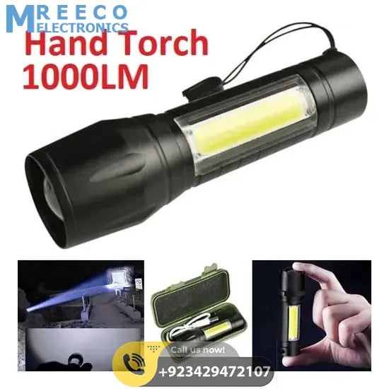 Portable Mini 2 in 1 LED flasht light 1000 lumens 3Modes USB Rechargeable LED Torch Light - Front View