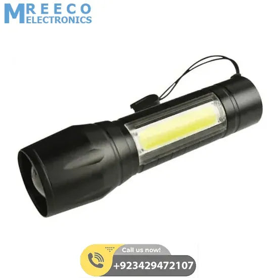 Portable Mini 2 in 1 LED flasht light 1000 lumens 3Modes USB Rechargeable LED Torch Light - Side View