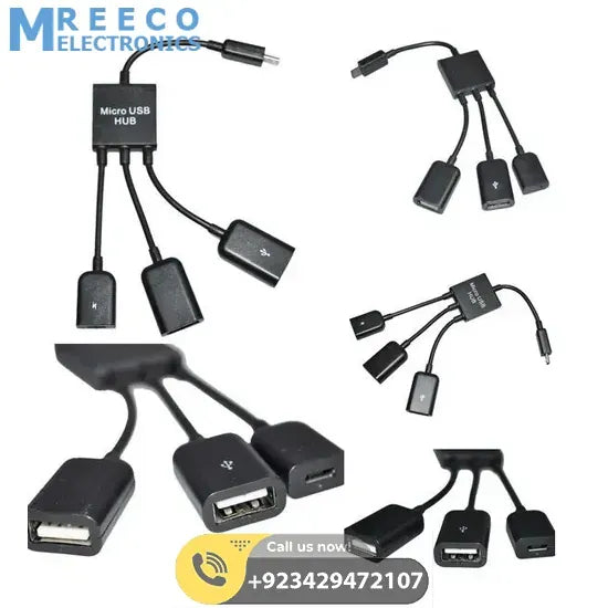 3 Port Micro USB 2.0 To OTG Hub Converter Extender Adapter Cable - Front View