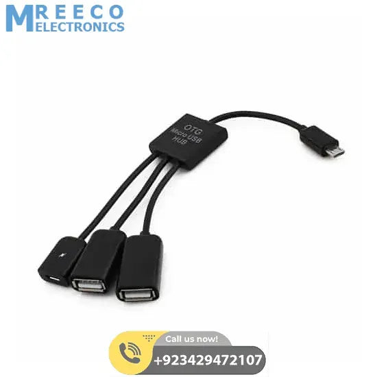 3 Port Micro USB 2.0 To OTG Hub Converter Extender Adapter Cable - Back View