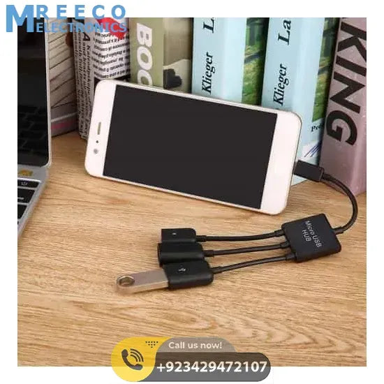 3 Port Micro USB 2.0 To OTG Hub Converter Extender Adapter Cable - Top View
