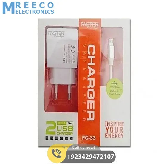 FASTER Dual USB 2.4A 2 Ports Charger FC-33 - Front View