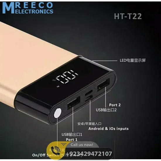 ATC HT-T22 10000mAh Super Slim Power Bank in Metallic Colors - Bottom View