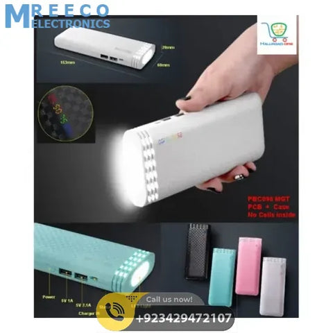 DIY PBC096 Dual USB Power Bank Housing Case With LCD Display PCB Board LED Torch Light - Front View
