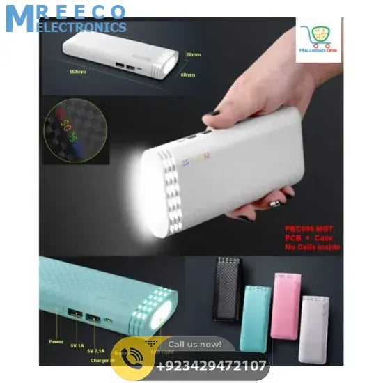 DIY PBC096 Dual USB Power Bank Housing Case With LCD Display PCB Board LED Torch Light - Front View