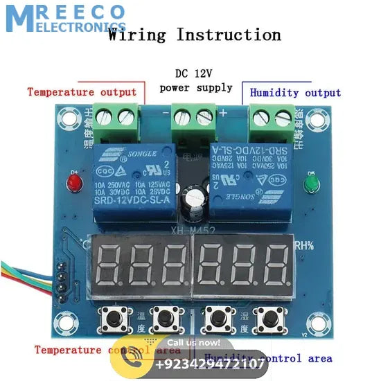 Original Genuine XH M452 Incubator Temperature Humidity Controller DC 12V - Bottom View