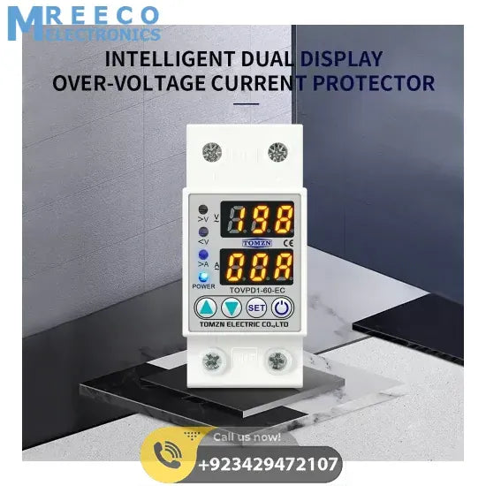 TOMZN TOVPD1-60 Adjustable Over And Under Voltage Relay Voltage Fluctuation Protection Device In Pakistan - Display View