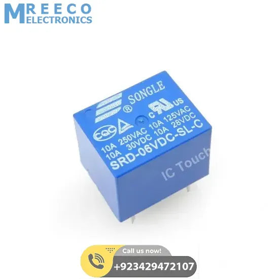 SPDT 5V DC or 6v DC Relay - Front View