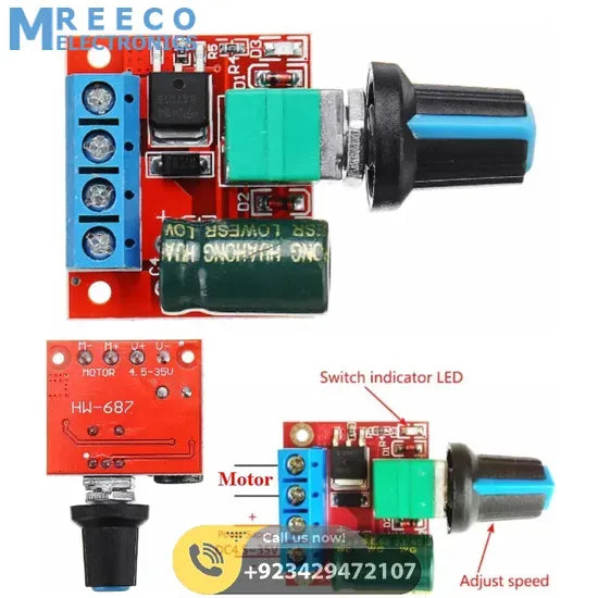 HW-687 5A Mini DC Motor PWM Speed Controller Module DC Dimmer - Front View