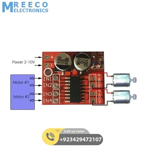 MX1508 Mini Dual Channel 1.5A DC Motor Driver Module Mini L298N Replacement - Front View