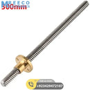 T8 300mmx8mm Screw Threaded Rod With Brass Nut - Front View